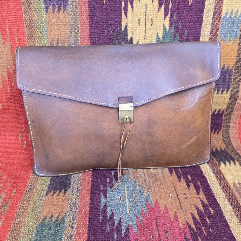 Vintage HARTMANN Belting Leather Envelope Document Case Portfolio Brass Lock/Key